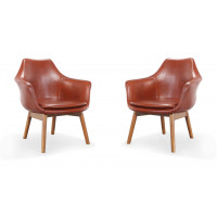 Manhattan Comfort 2-AC026-BR Cronkite Brown and Walnut Faux Leather Accent Chair (Set of 2)